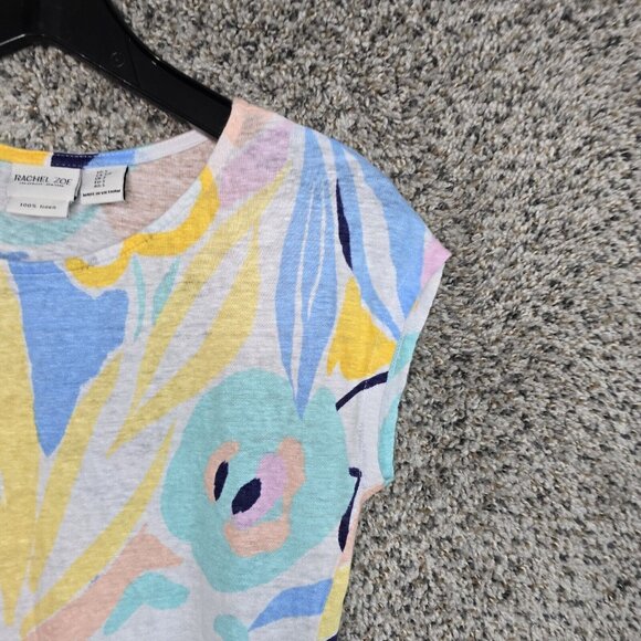 Rachel Zoe Top Womens Small Linen Blue Short Sleeve Scoop Neck Tee Casual - Picture 2 of 7